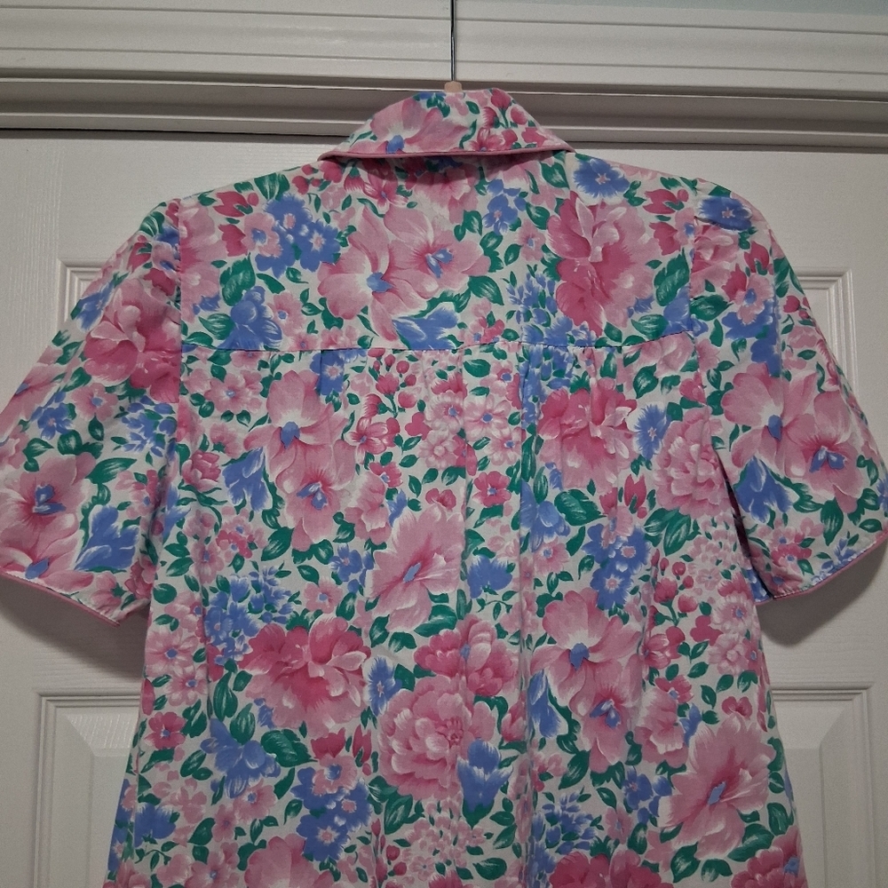 Vintage Nightgown Carriage Court Pink Floral Cotton Blend House Coat House Dress - Picture 13 of 15